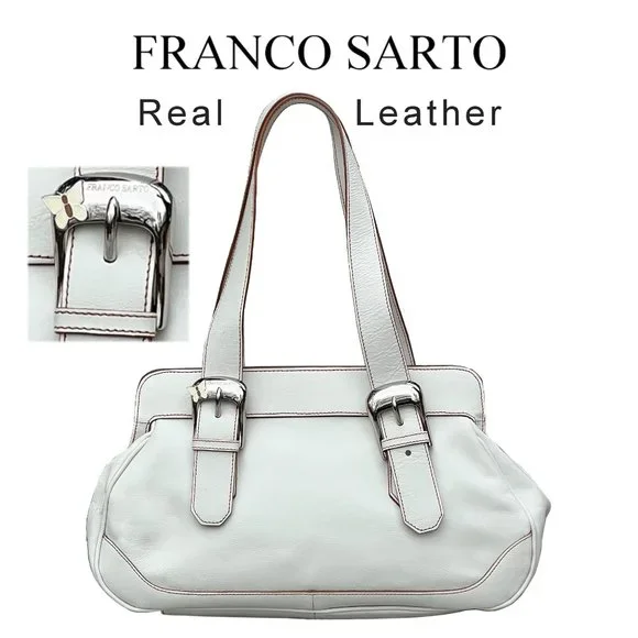 FRANCO SARTO Genuine Textured Leather Off White Satchel Handbag - Picture 1 of 16